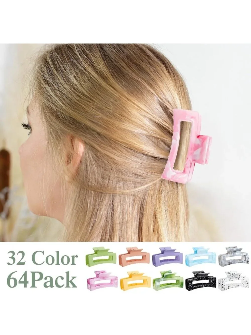 64 Pcs Medium Hair Claw Clips Set - Multicolor Matte Rectangle Clamps for Thick